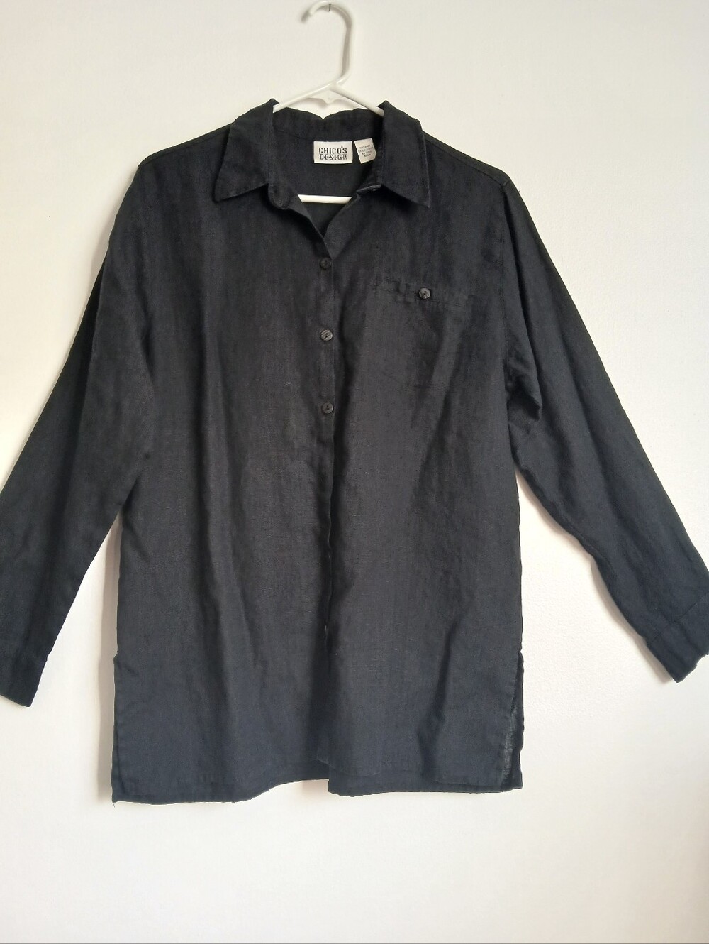 Chico's Designs Black Linen Top Button Front Size Medium